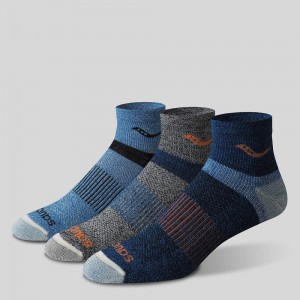 Saucony Inferno Merino Wool Blend Quarter 3-Pack Sock Blue | KOBAS-5267