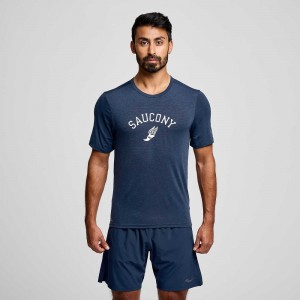 Saucony Stopwatch Graphic Short Sleeve Navy | CIGNO-0869