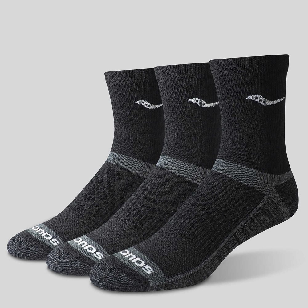 Saucony Inferno Cushion Mid 3-Pack Sock Black | EOVYI-0945