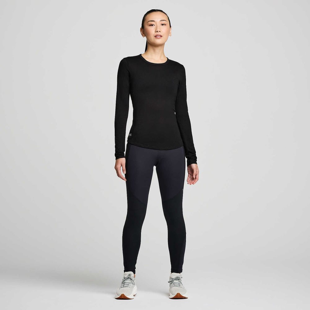 Saucony Peregrine Merino Long Sleeve Black | JYQMV-8932