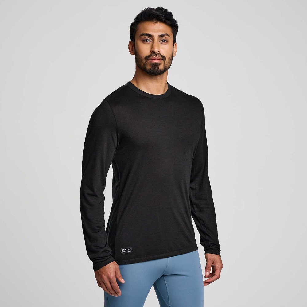 Saucony Peregrine Merino Long Sleeve Black | ZCWKV-1208