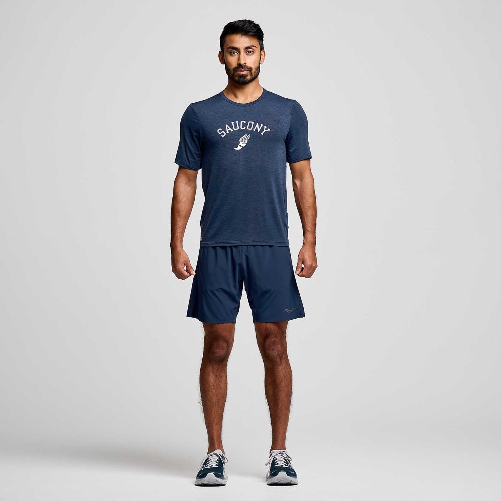 Saucony Stopwatch Graphic Short Sleeve Navy | CIGNO-0869