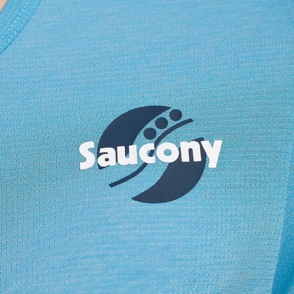 Saucony Stopwatch Graphic Short Sleeve Turquoise | MKQEG-7135