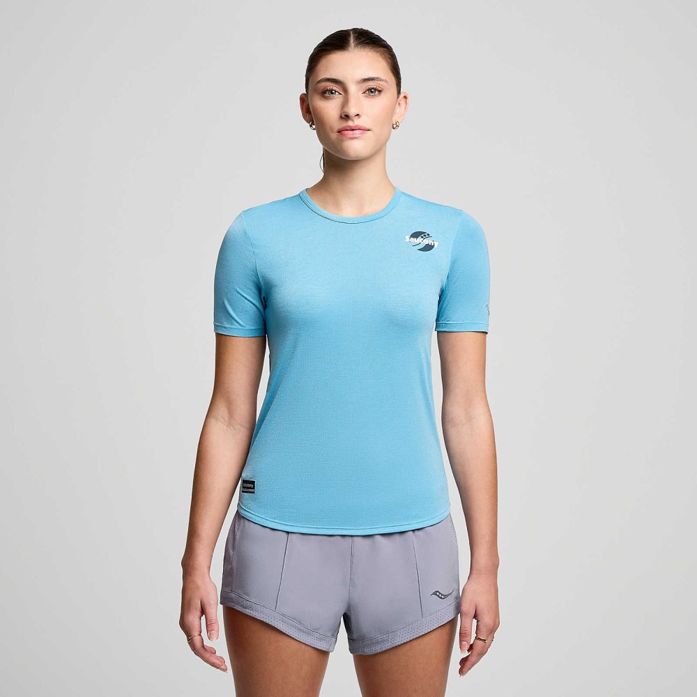 Saucony Stopwatch Graphic Short Sleeve Turquoise | MKQEG-7135