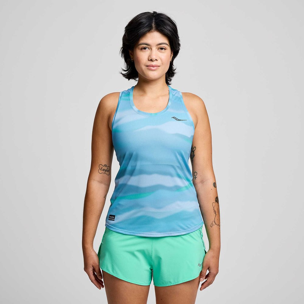 Saucony Stopwatch Graphic Singlet Calm Print | QOBEZ-7348