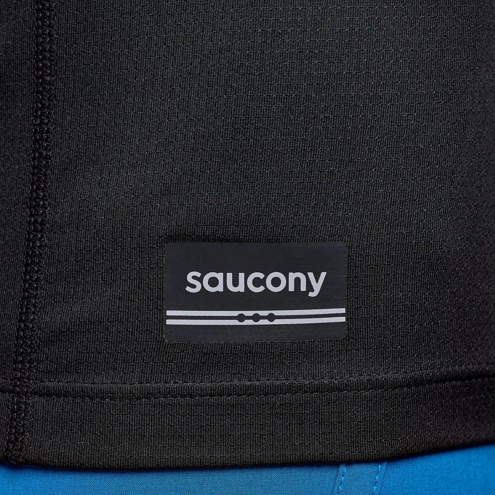 Saucony Stopwatch Short Sleeve Black | OVRGK-4679