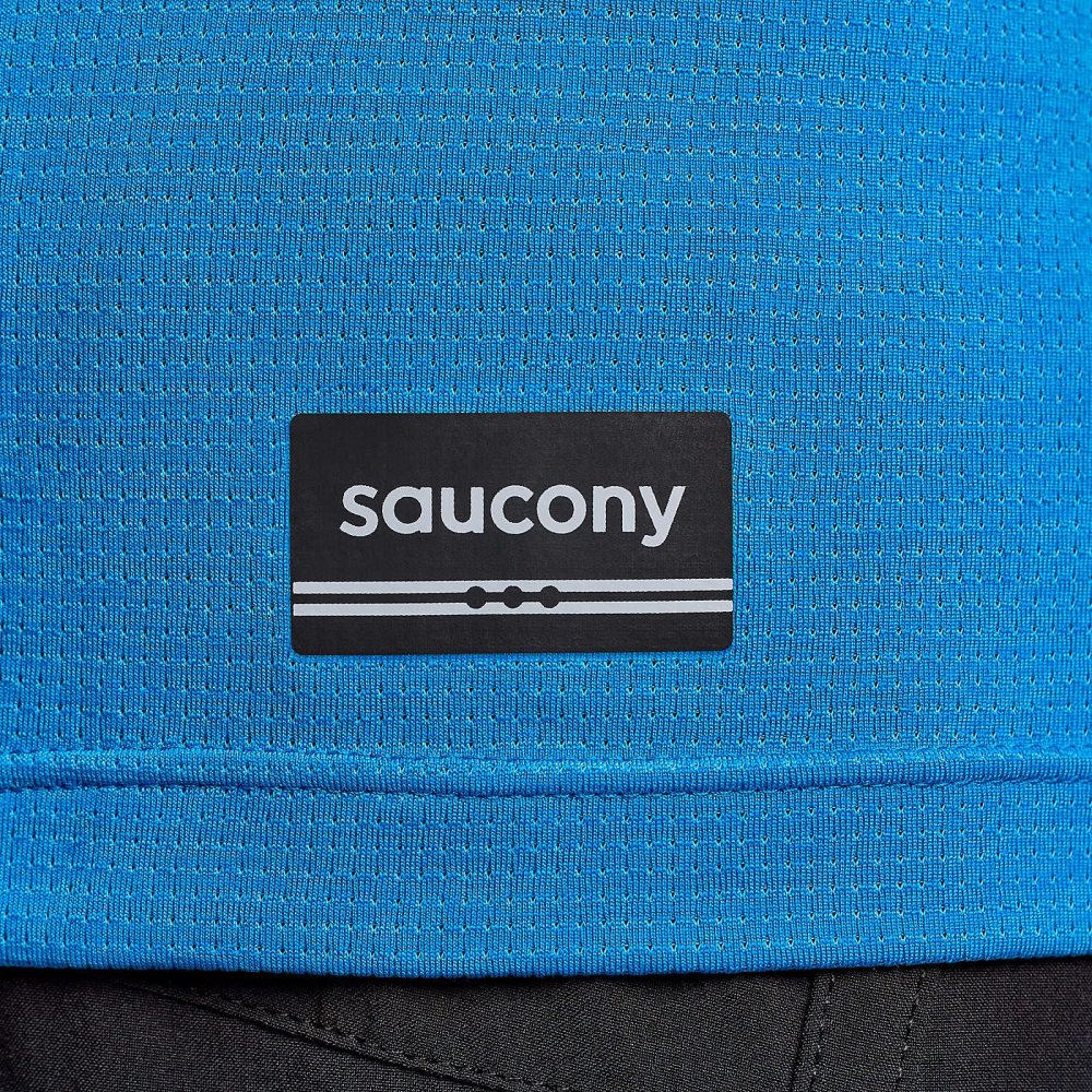 Saucony Stopwatch Short Sleeve Deep Blue | EHZRU-9460