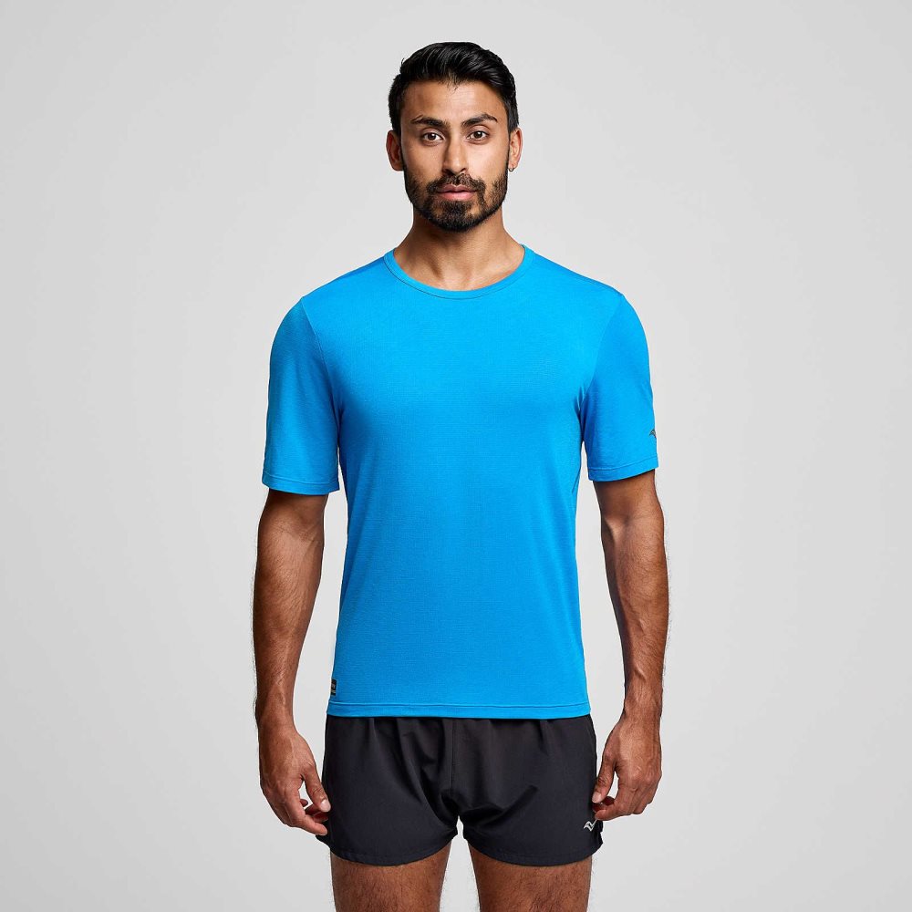 Saucony Stopwatch Short Sleeve Deep Blue | EHZRU-9460