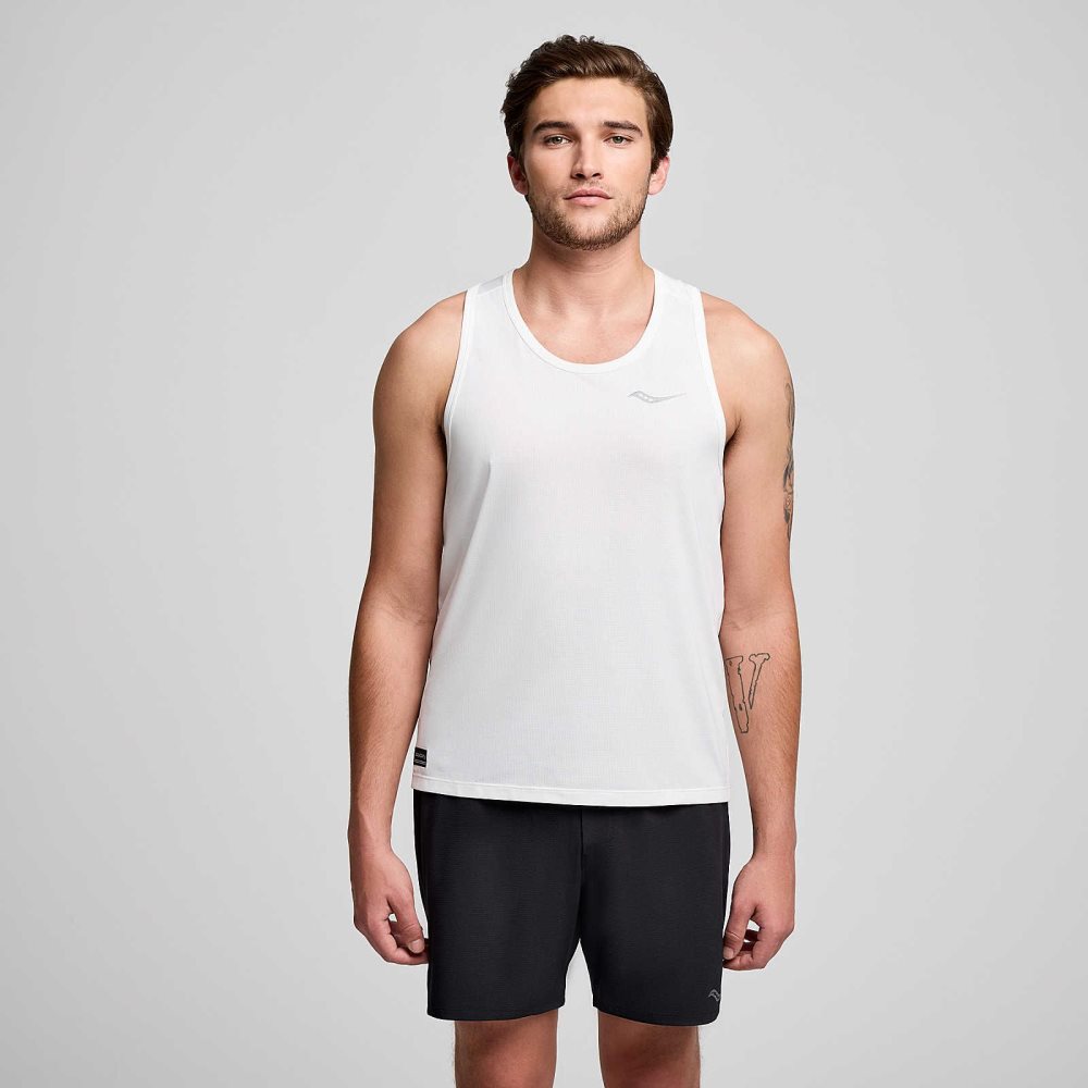 Saucony Stopwatch Singlet White | IQBET-0294