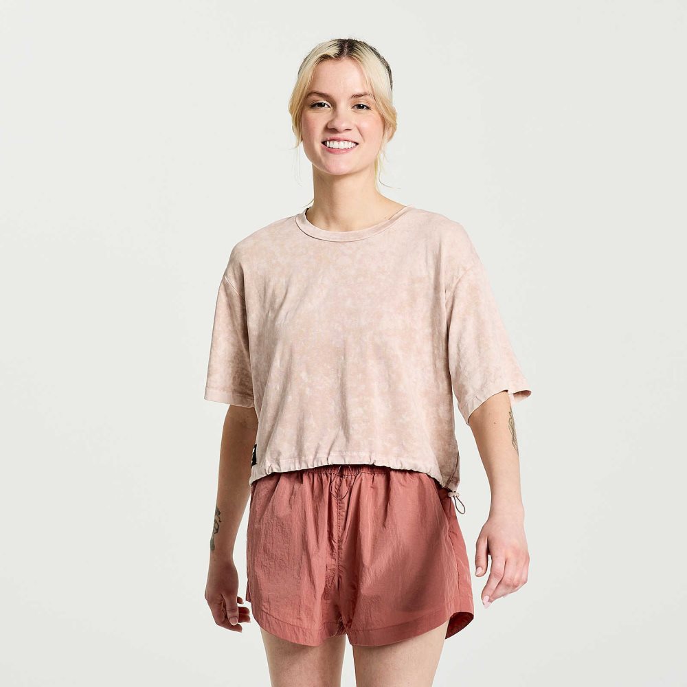 Saucony Unwind Crop Short Sleeve Rose | QCEBW-2150